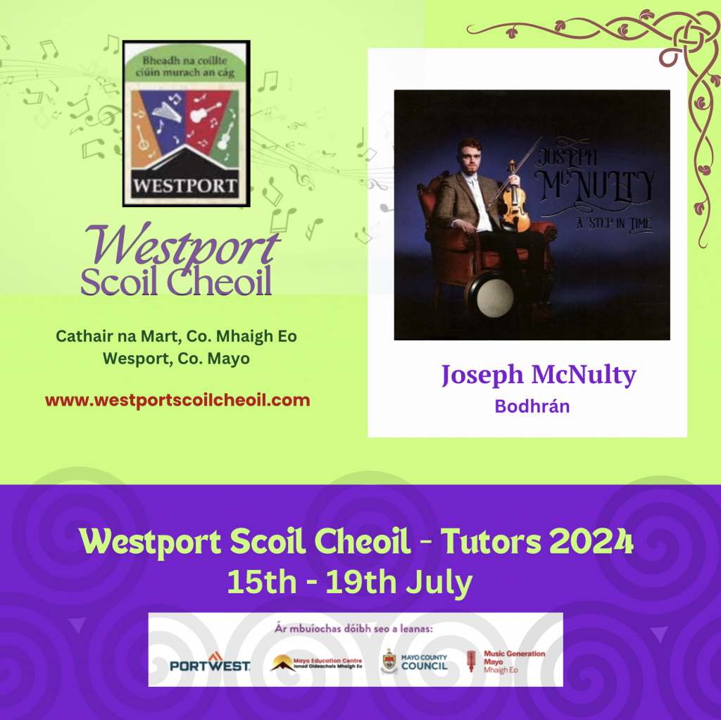 Joseph McNulty of Co. Mayo is a well-established multi-instrumentalist among traditional Irish music circles. One of the country’s most highly regarded young fiddle & Bodhrán players, Joseph is a multi-award winning musician, winning 5 All-Ireland titles and 4 world titles over a 6 year period. Joseph has spent much of his music career preforming extensively throughout Europe and America, most recently completing an extensive USA Tour with the band Boxing Banjo, of which Joseph is a founder member.  With an immeasurable devotion to Irish culture, Joseph spent his teenage years immersed in the Irish language, moving to Inis Oírr to complete second level education as Gaeilge. Greatly influenced by this experience, Joseph’s music encapsulates a dynamic and compelling energy which transpires emphatically through his live performances.   Following their breakthrough onto the American Festival scene, Boxing Banjo have amassed a host of devoted fans who have been captivated by their enthusiasm, charm, and musicianship. They are "total naturals on stage," according to the Irish Echo, and their live performances inspire the inner dancer and singer in every audience. They received the "Up & Coming Band of the Year" award at the 2020 American Listener Supported Radio Celtic Music Awards, demonstrating the international recognition they have acquired.  Joseph has also performed and recorded with some of Irelands most famous and highly regarded musician such as Matt Molloy, Arty McGlynn (RIP), Donal Lunny, David Munnelly, and Shane McGowan to name but a few. In 2018, Joseph released his own debut solo album entitled “A Step in Time”, receiving rapturous reviews which highlight his awe-inspiring musicianship, delivering high octane renditions of traditional melodies while also approaching the slow air ‘Bruach na Carraige Báine’ with a level of sensitivity beyond his years. It has been noted that on this album Joseph’s command of the bodhrán, coupled with his deep understanding of traditional Irish music, allows him to create captivating rhythms that resonate with listeners on a profound level.